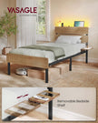 Metal Bed Frame – Steel – Natural Brown – LED Lights, USB Ports, Under-Bed Storage