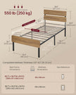 Metal Bed Frame – Steel – Natural Brown – LED Lights, USB Ports, Under-Bed Storage