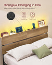 Metal Bed Frame – Metal – Natural Brown – LED Lights, USB Ports, Under-Bed Storage