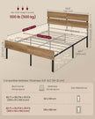Metal Bed Frame – Metal – Natural Brown – LED Lights, USB Ports, Under-Bed Storage