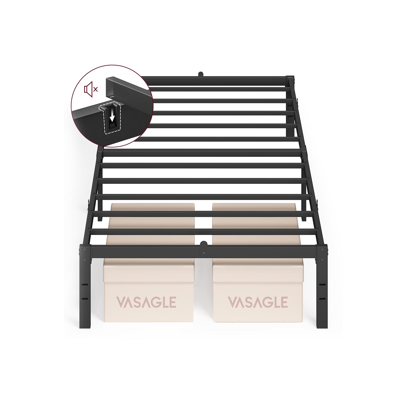 Single Metal Bed Frame – Steel – Ink Black – Easy Assembly, Modern Design, 90 x 190 cm