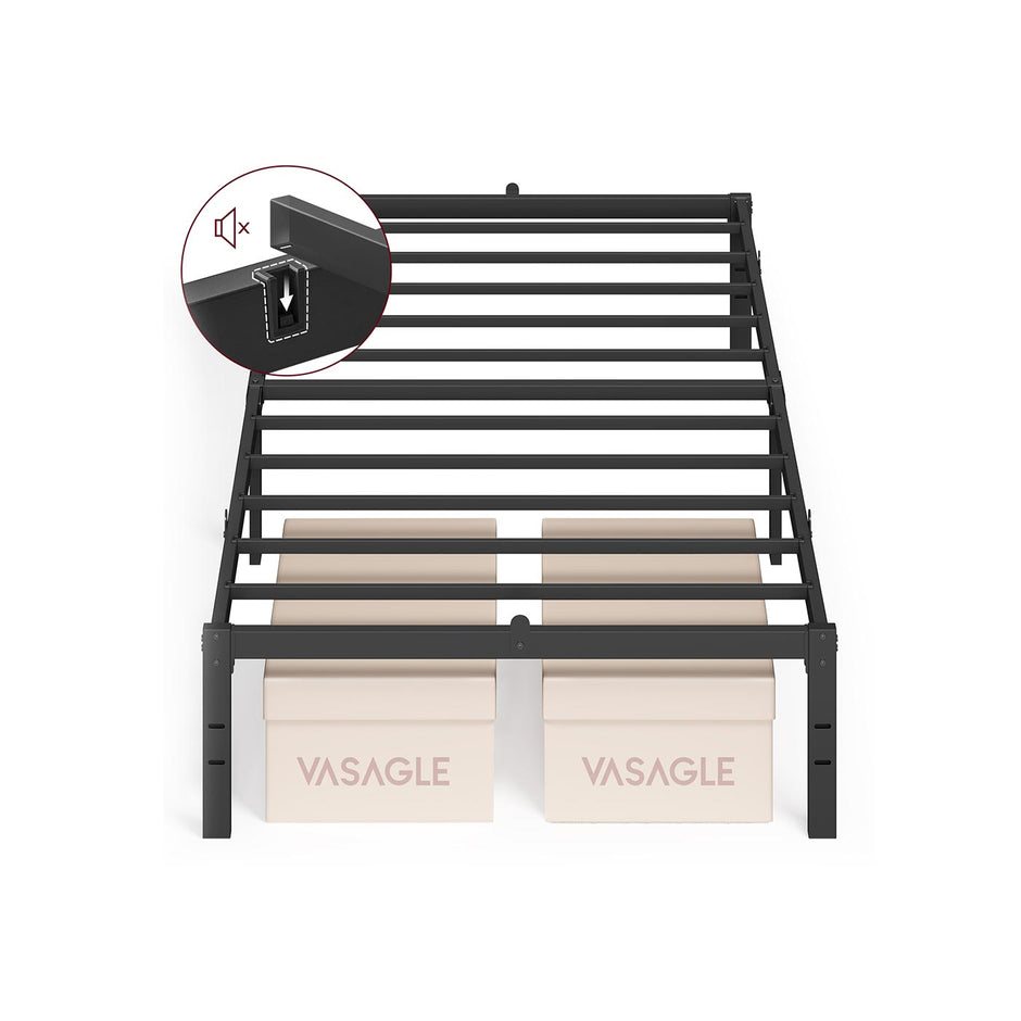 Single Metal Bed Frame – Steel – Ink Black – Easy Assembly, Modern Design, 90 x 190 cm