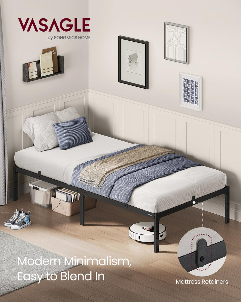 Single Metal Bed Frame – Steel – Ink Black – Easy Assembly, Modern Design, 90 x 190 cm