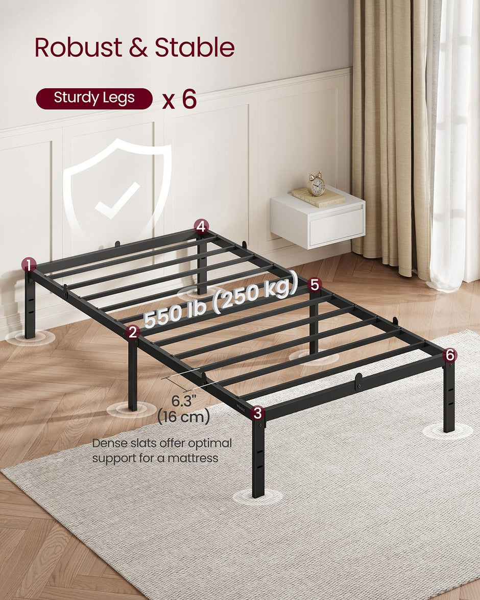 Single Metal Bed Frame – Steel – Ink Black – Easy Assembly, Modern Design, 90 x 190 cm