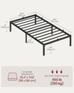 Single Metal Bed Frame – Steel – Ink Black – Easy Assembly, Modern Design, 90 x 190 cm