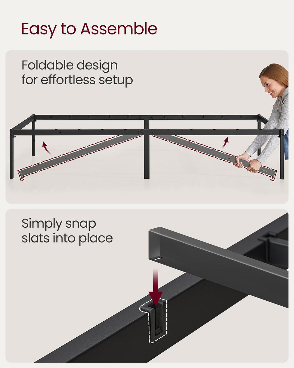 Single Metal Bed Frame – Steel – Ink Black – Easy Assembly, Modern Design, 90 x 190 cm
