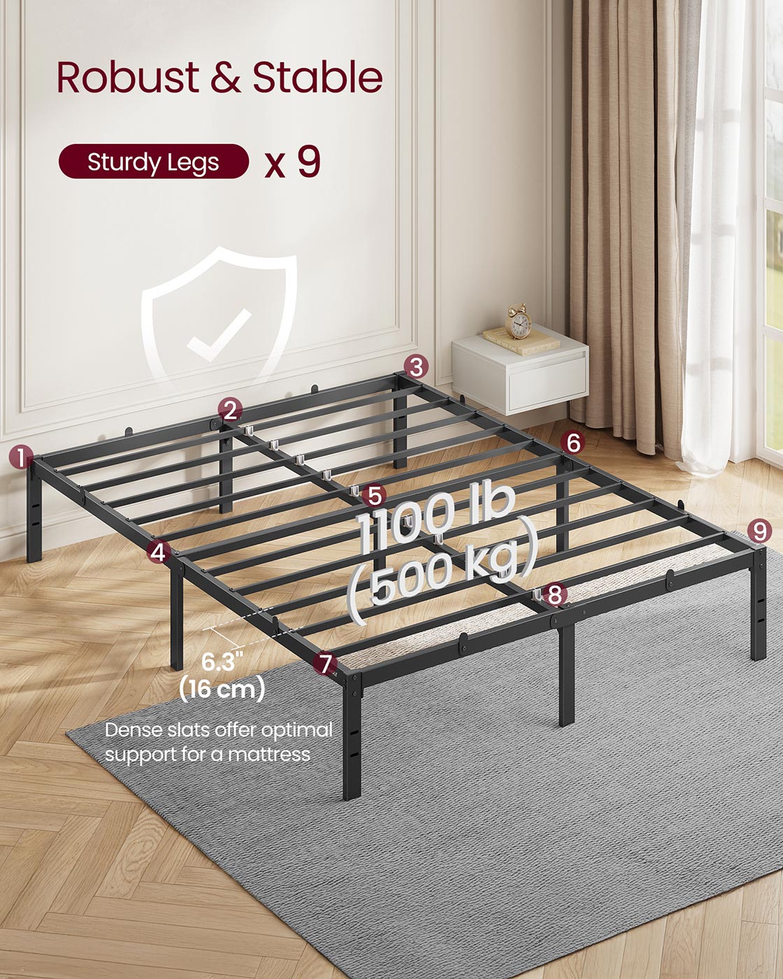 Double Metal Bed Frame – Steel – Ink Black – Easy Assembly, Modern Design, 135 x 190 cm