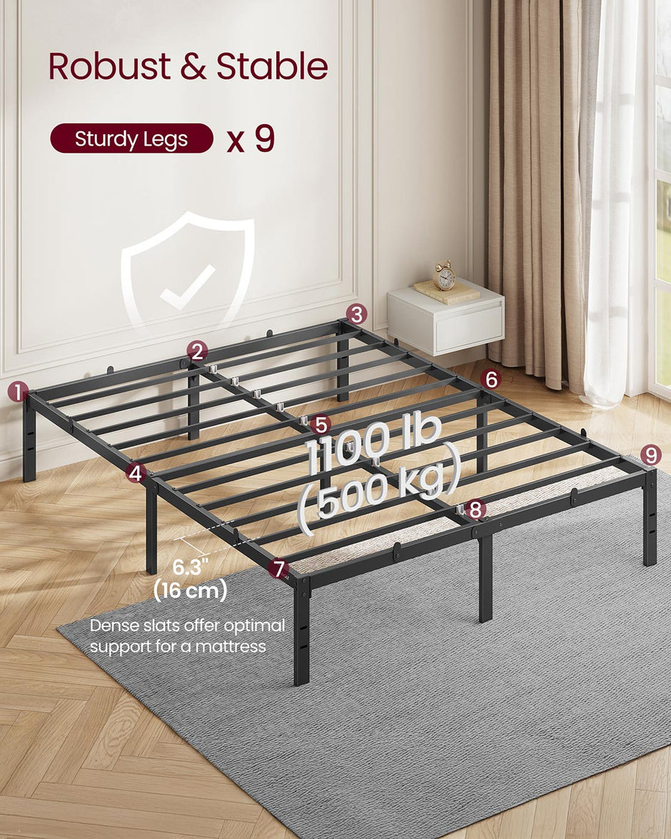 Double Metal Bed Frame – Steel – Ink Black – Easy Assembly, Modern Design, 135 x 190 cm