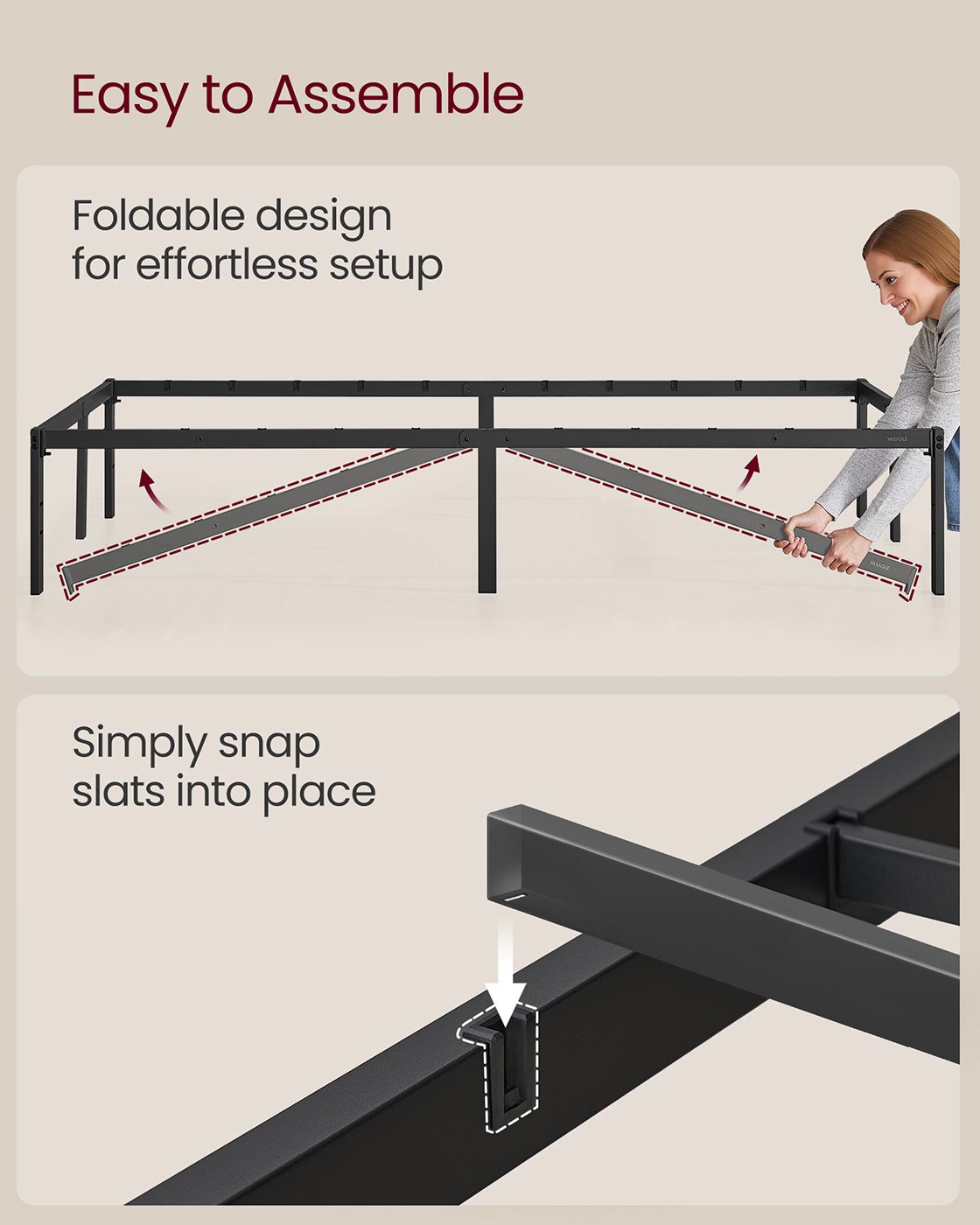 Double Metal Bed Frame – Steel – Ink Black – Easy Assembly, Modern Design, 135 x 190 cm