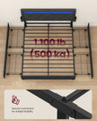 King Bed Frame - 500L - Steel, Foam, Linen-Look Fabric - LED Lights - Underbed Storage Drawers