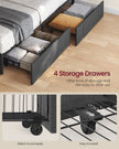 King Bed Frame - 500L - Steel, Foam, Linen-Look Fabric - LED Lights - Underbed Storage Drawers
