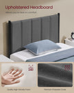 Metal Single Bed Frame – Upholstered Headboard – Slate Grey – Easy Assembly, 90 x 190 cm, 250 kg Weight Capacity