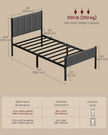Metal Single Bed Frame – Upholstered Headboard – Slate Grey – Easy Assembly, 90 x 190 cm, 250 kg Weight Capacity