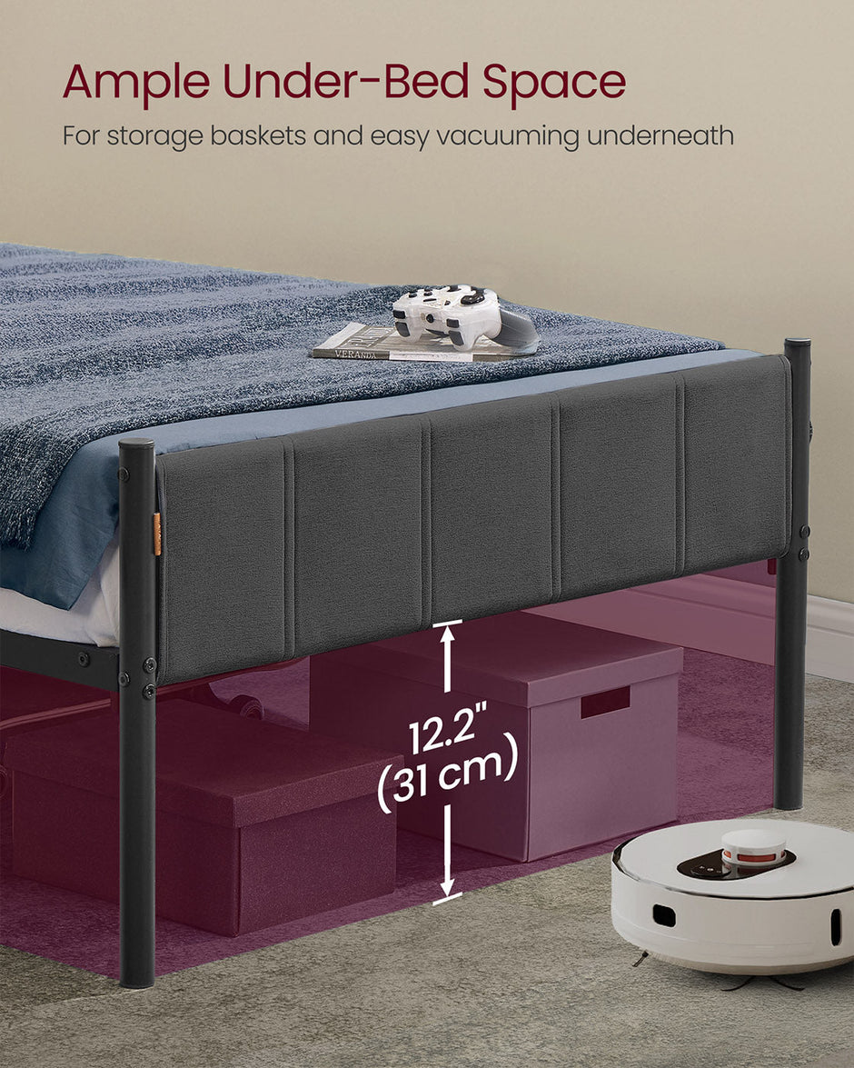 Metal Single Bed Frame – Upholstered Headboard – Slate Grey – Easy Assembly, 90 x 190 cm, 250 kg Weight Capacity