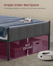 Metal Single Bed Frame – Upholstered Headboard – Slate Grey – Easy Assembly, 90 x 190 cm, 250 kg Weight Capacity