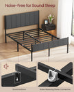 Double Bed Frame – Metal – Slate Grey – Upholstered Headboard, Easy Assembly