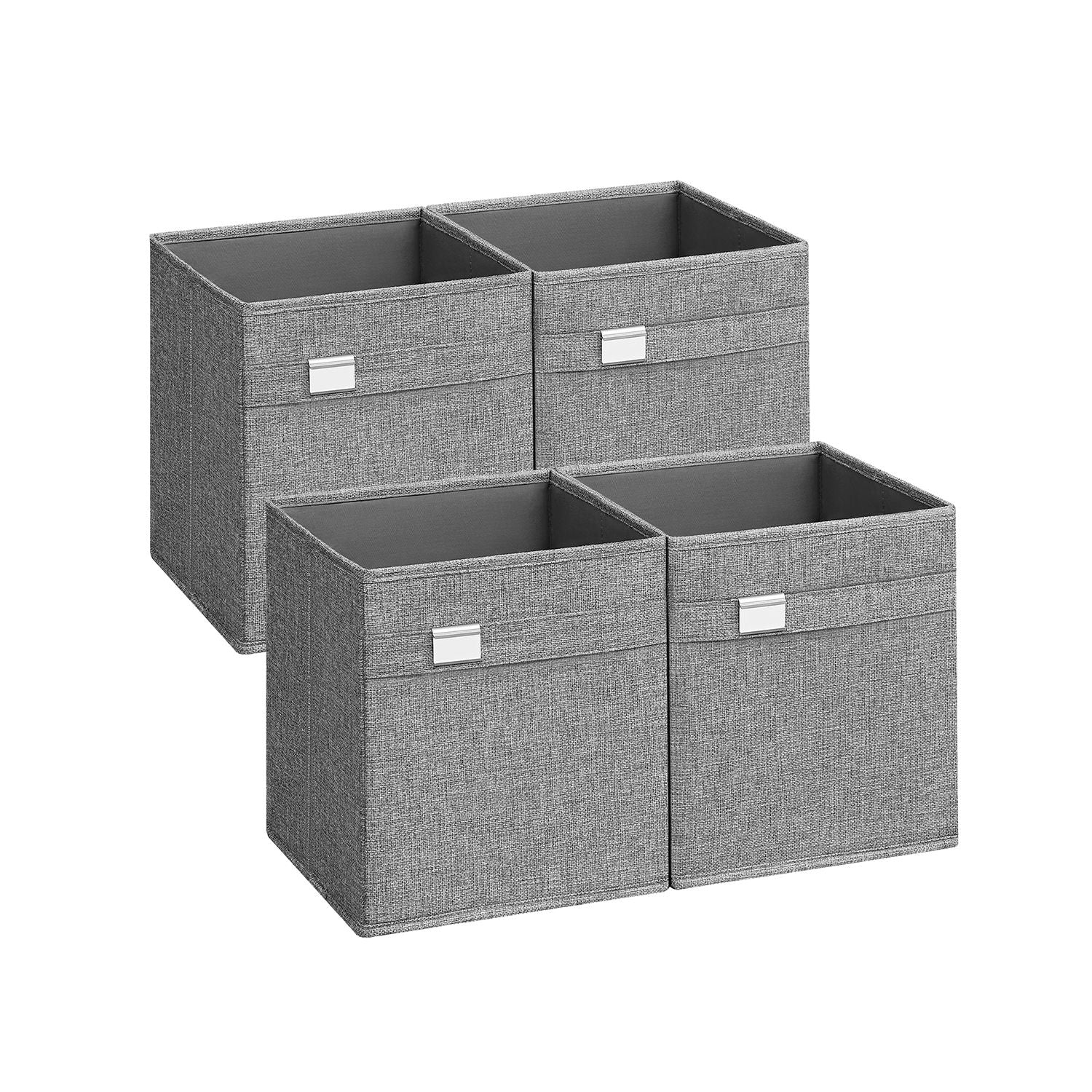 Set of 4 Foldable Storage Cubes – Oxford Fabric and Linen-Look – Dove Grey – Washable with Metal Label Holders