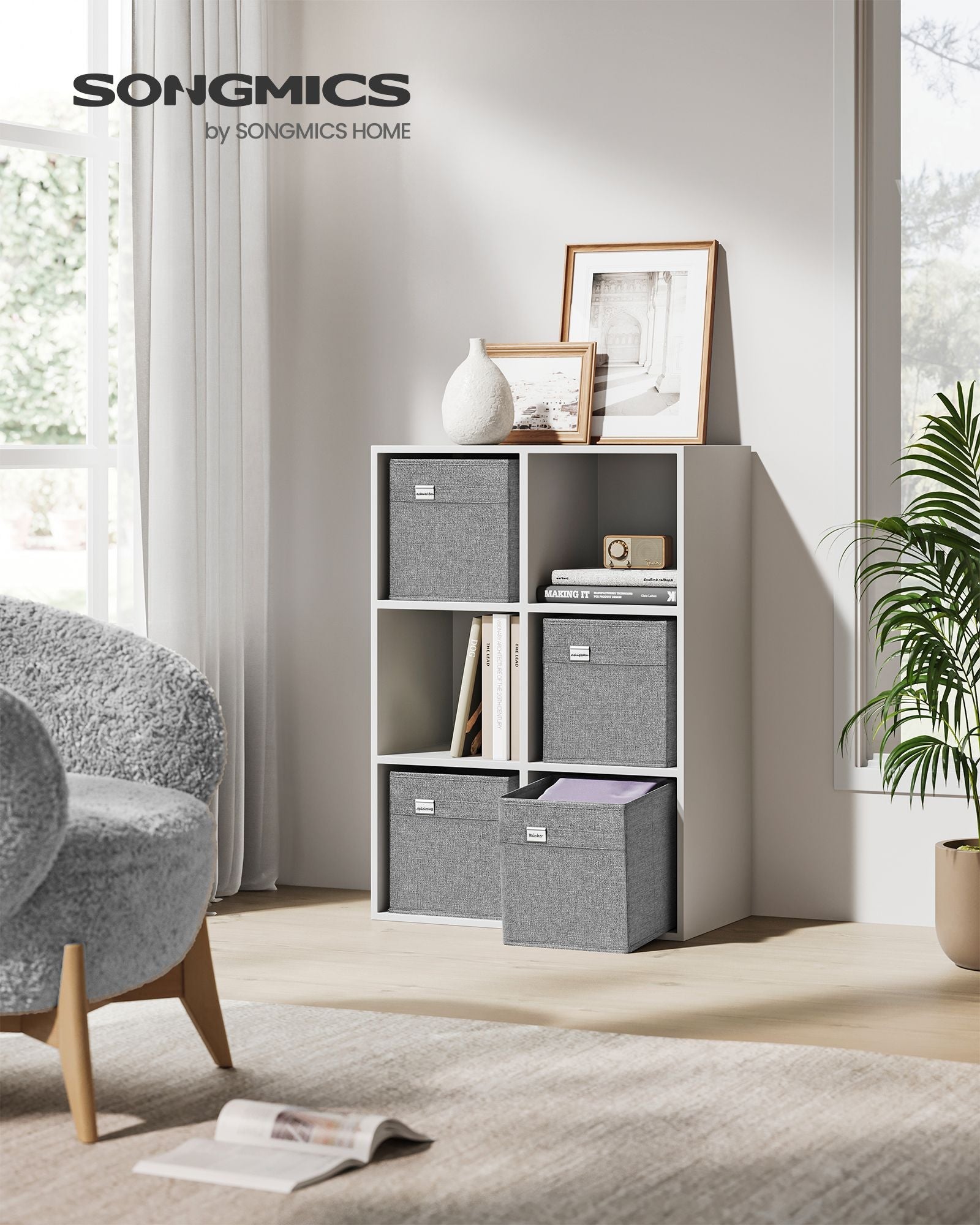 Set of 4 Foldable Storage Cubes – Oxford Fabric and Linen-Look – Dove Grey – Washable with Metal Label Holders