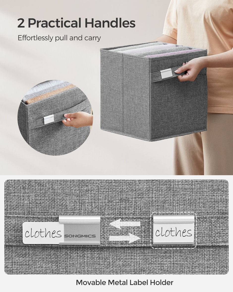 Set of 4 Foldable Storage Cubes – Oxford Fabric and Linen-Look – Dove Grey – Washable with Metal Label Holders