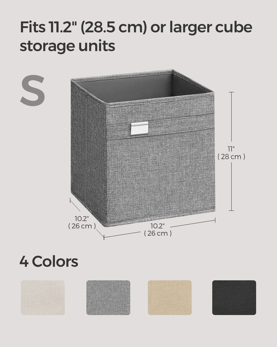 Set of 4 Foldable Storage Cubes – Oxford Fabric and Linen-Look – Dove Grey – Washable with Metal Label Holders