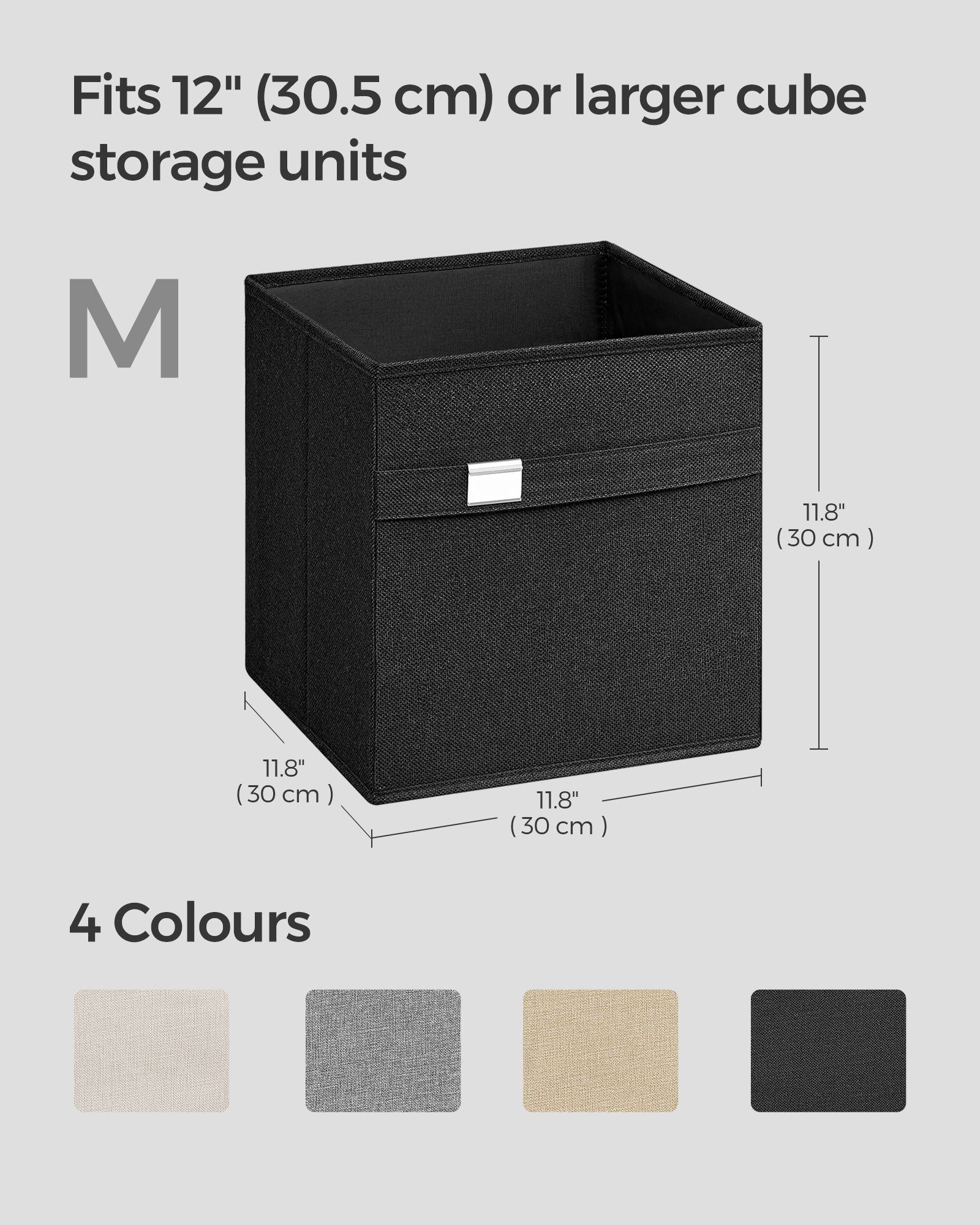 Set of 4 Foldable Storage Cubes – Oxford Fabric and Linen-Look Fabric – Ink Black – Washable with Metal Label Holders
