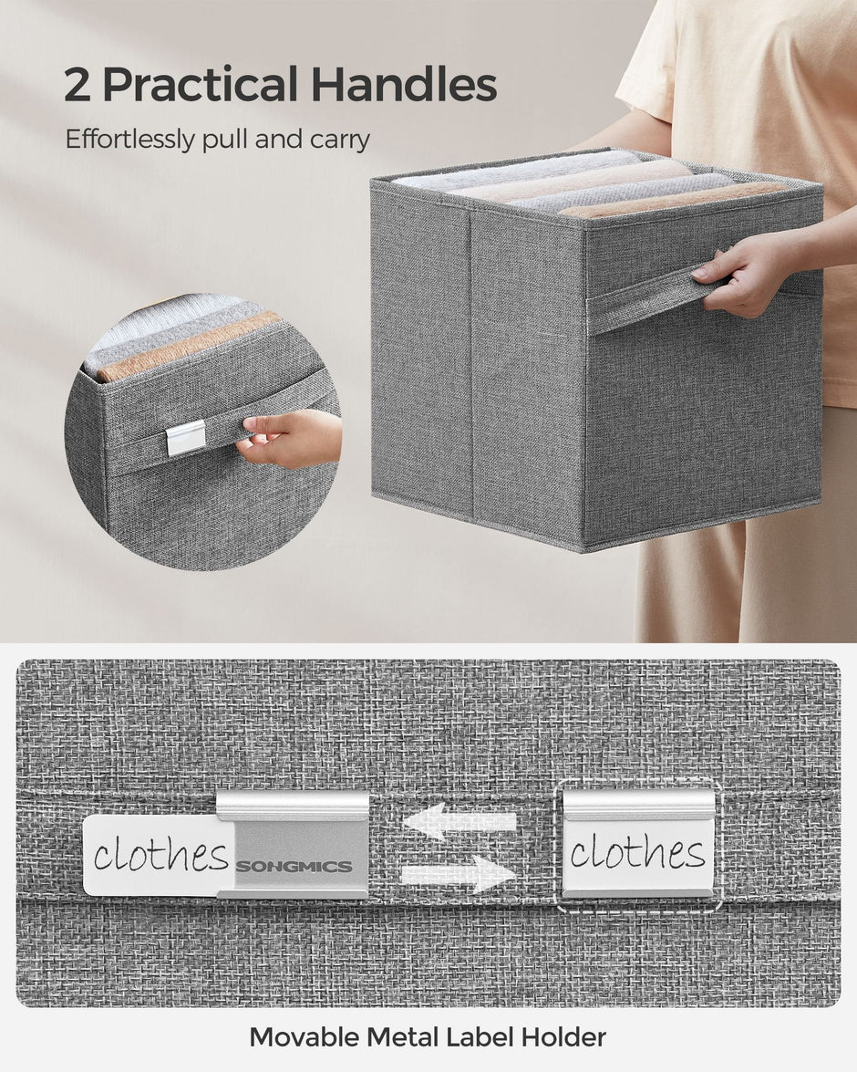 Set of 4 Foldable Storage Cubes – Oxford and Linen-Look Fabric – Dove Grey – Washable with Metal Label Holders