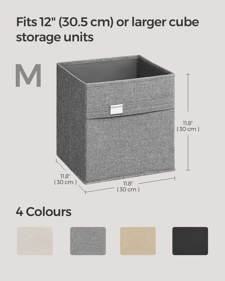 Set of 4 Foldable Storage Cubes – Oxford and Linen-Look Fabric – Dove Grey – Washable with Metal Label Holders