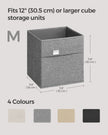 Set of 4 Foldable Storage Cubes – Oxford and Linen-Look Fabric – Dove Grey – Washable with Metal Label Holders