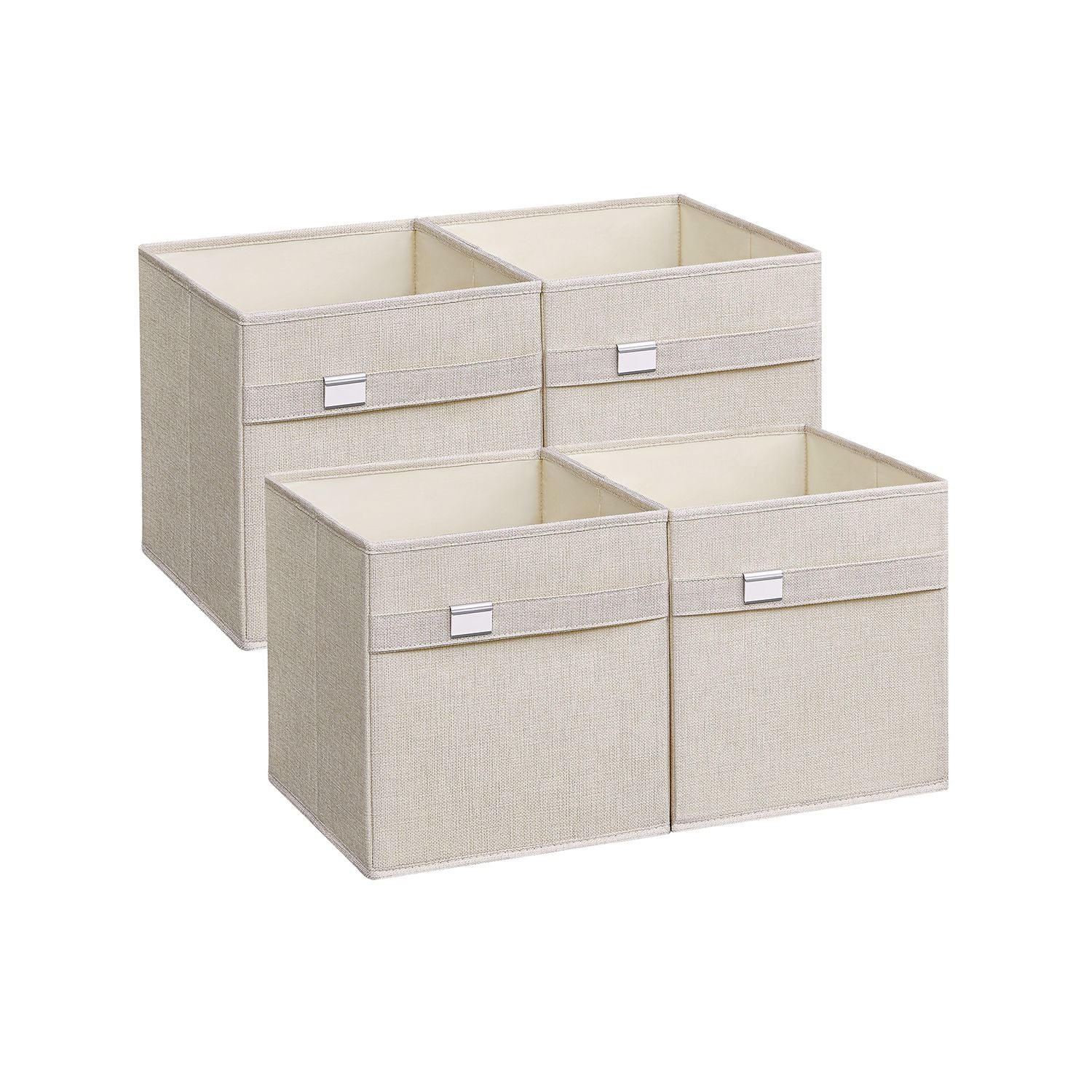 Set of 4 Foldable Storage Cubes – Oxford Fabric and Linen-Look – Cloud White – Washable with Metal Label Holders
