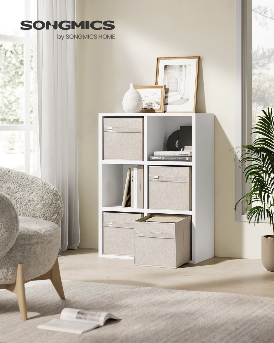 Set of 4 Foldable Storage Cubes – Oxford Fabric and Linen-Look – Cloud White – Washable with Metal Label Holders