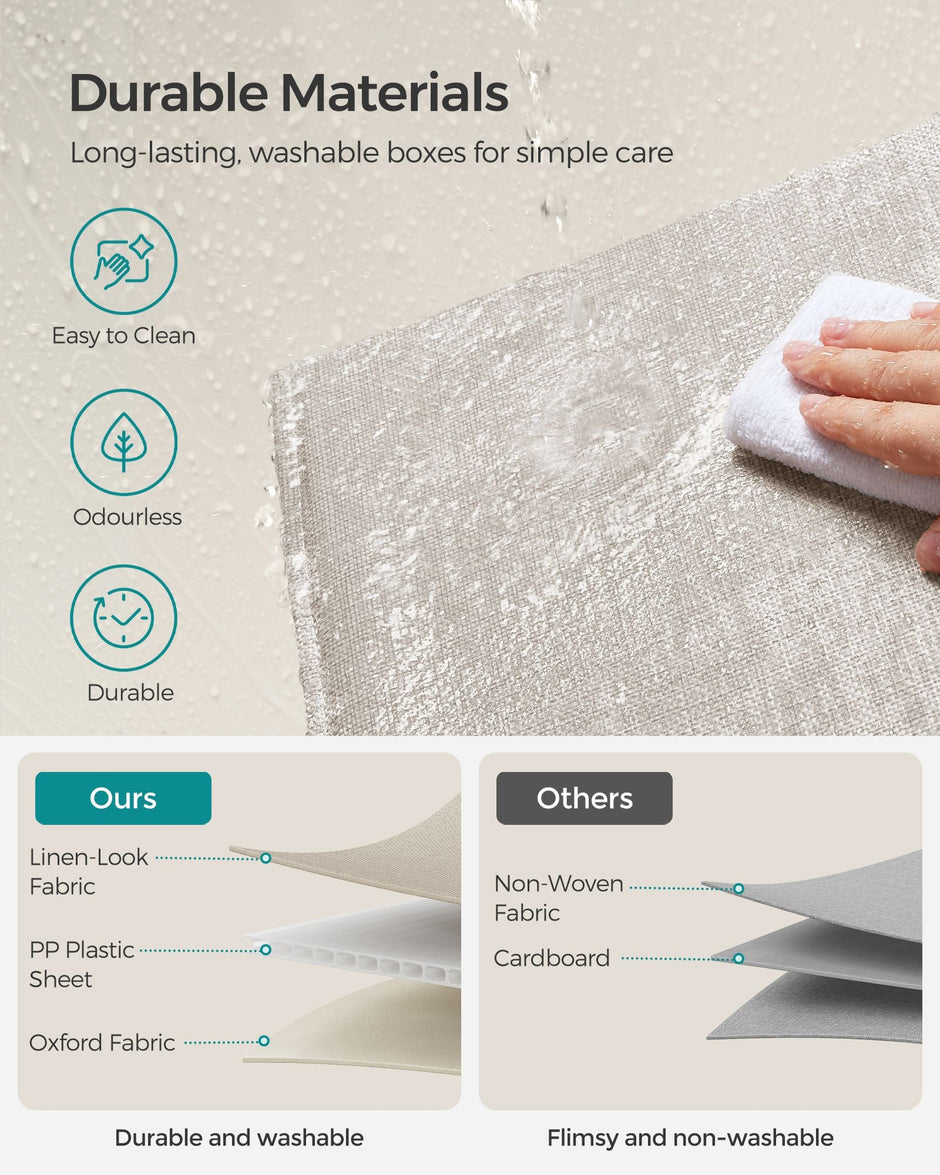 Set of 4 Foldable Storage Cubes – Oxford Fabric and Linen-Look – Cloud White – Washable with Metal Label Holders
