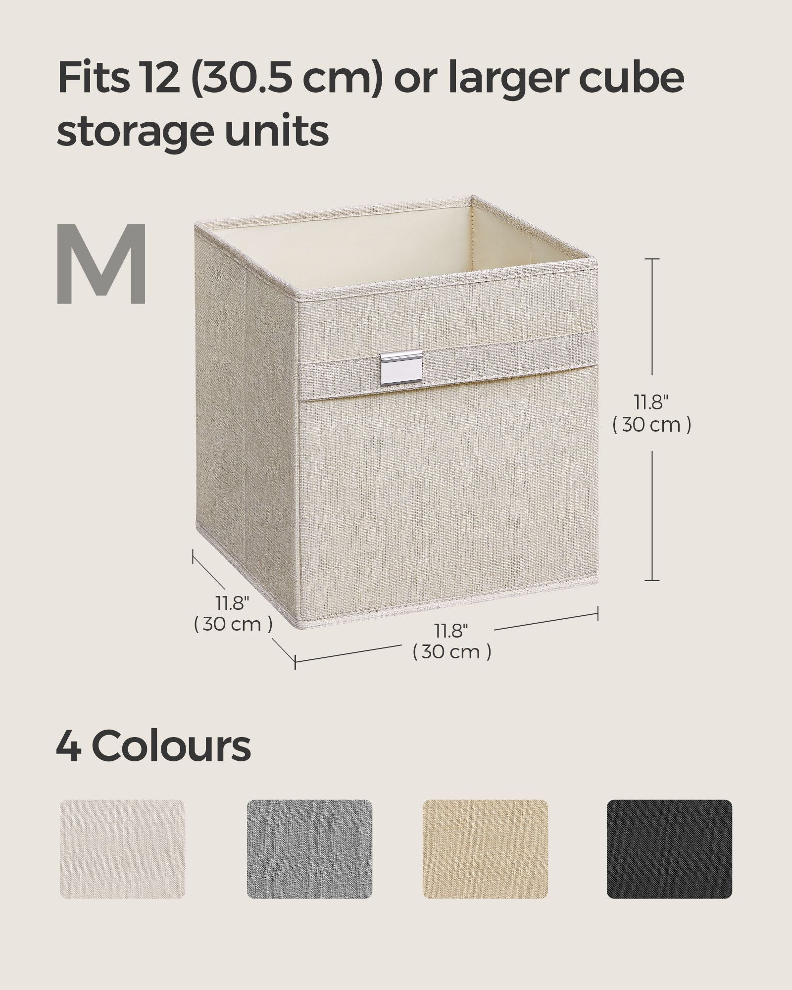 Set of 4 Foldable Storage Cubes – Oxford Fabric and Linen-Look – Cloud White – Washable with Metal Label Holders
