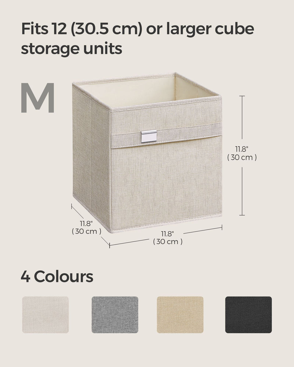 Set of 4 Foldable Storage Cubes – Oxford Fabric and Linen-Look – Cloud White – Washable with Metal Label Holders