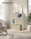 Set of 4 Foldable Storage Cubes – Oxford Fabric and Linen-Look – Sand Beige – Washable with Metal Label Holders