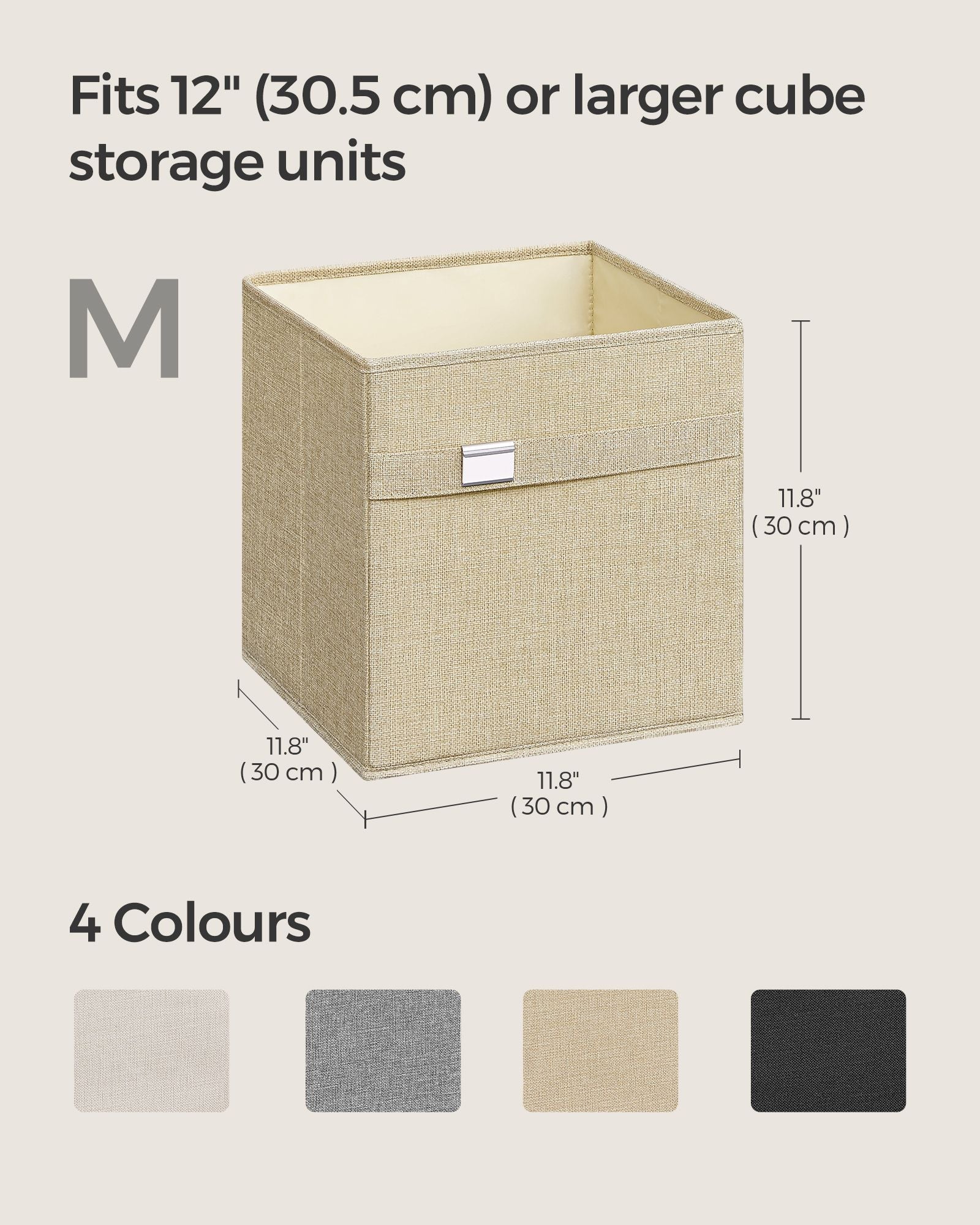 Set of 4 Foldable Storage Cubes – Oxford Fabric and Linen-Look – Sand Beige – Washable with Metal Label Holders