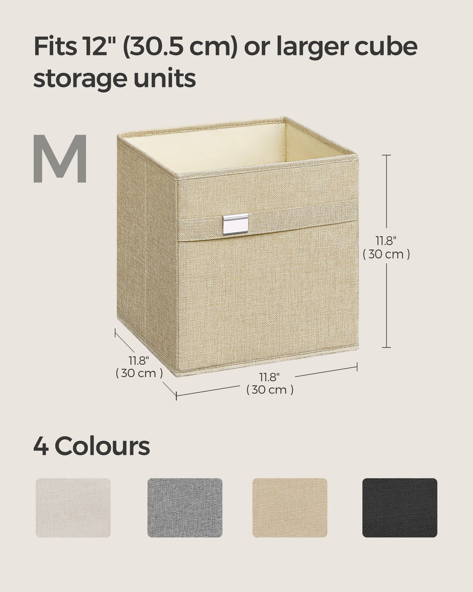 Set of 4 Foldable Storage Cubes – Oxford Fabric and Linen-Look – Sand Beige – Washable with Metal Label Holders