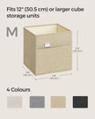 Set of 4 Foldable Storage Cubes – Oxford Fabric and Linen-Look – Sand Beige – Washable with Metal Label Holders