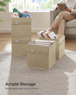 Set of 4 Foldable Storage Cubes – Oxford Fabric and Linen-Look – Sand Beige – Washable with Metal Label Holders