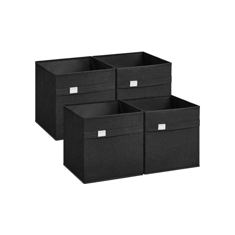 Set of 4 Foldable Storage Cubes – Oxford Fabric and Linen-Look Fabric – Ink Black – Washable with Metal Label Holders