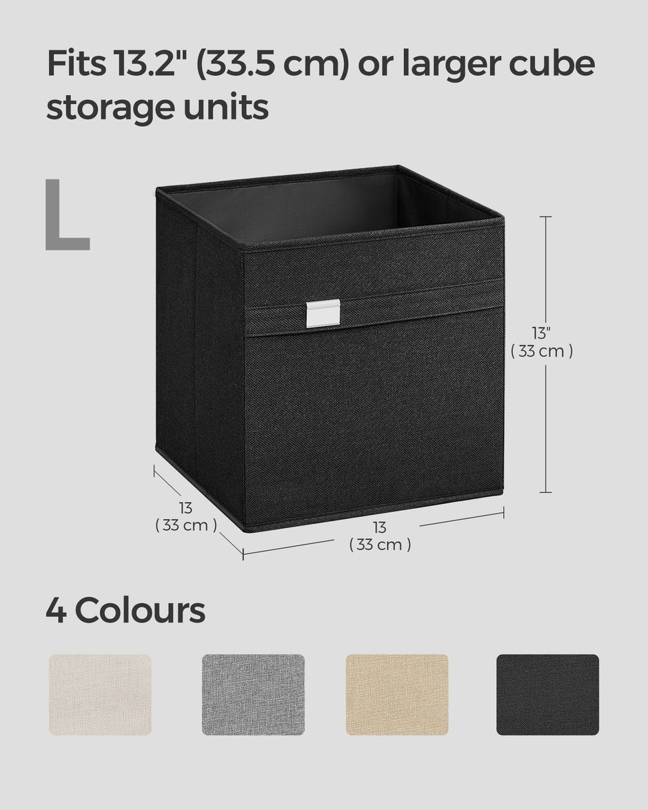 Set of 4 Foldable Storage Cubes – Oxford Fabric and Linen-Look Fabric – Ink Black – Washable with Metal Label Holders