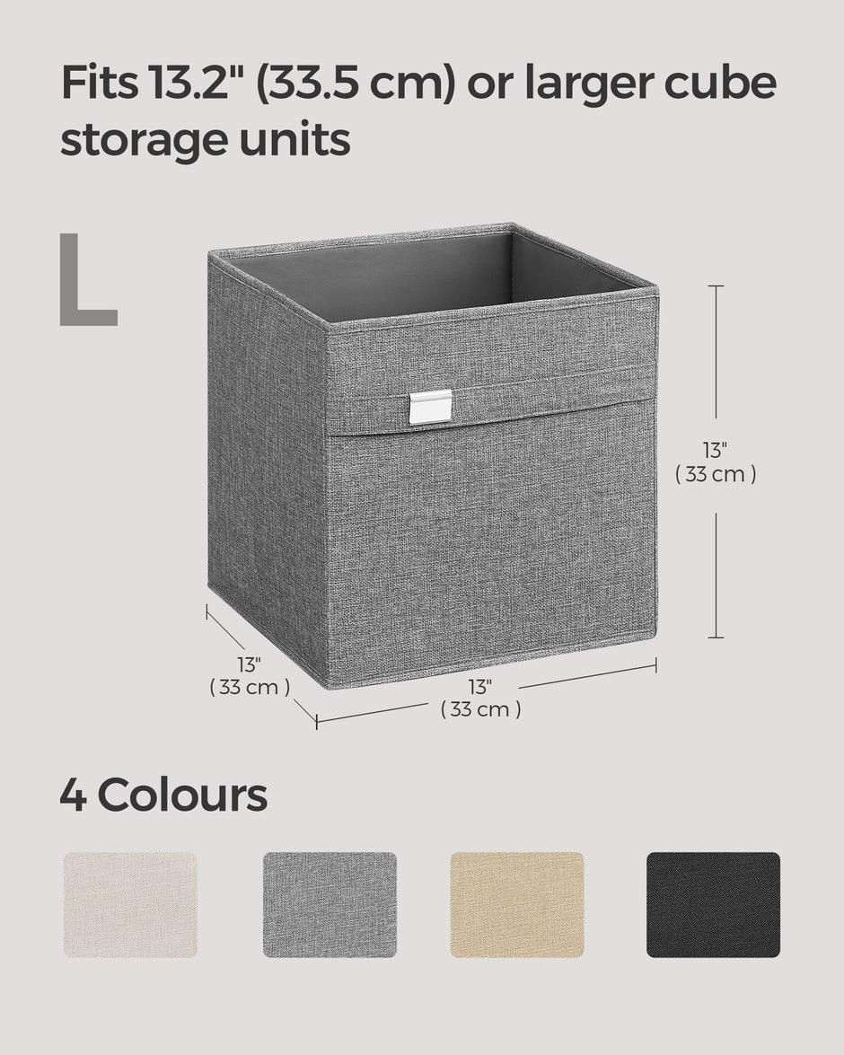 Set of 4 Foldable Storage Cubes – Oxford Fabric and Linen Look – Dove Grey – Double Handles and Metal Label Holders