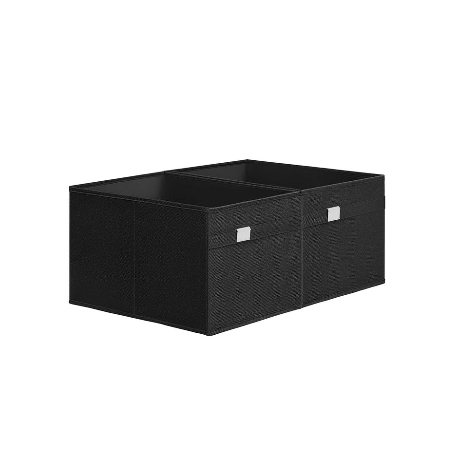 Set of 2 Foldable Storage Organisers – Oxford Fabric and Linen-Look – Ink Black – Washable with Metal Label Holders