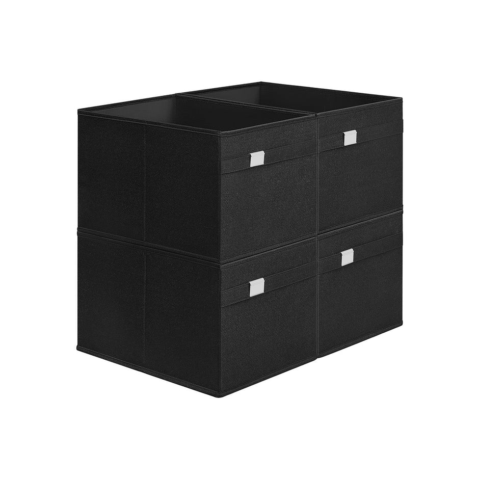 Set of 4 Foldable Storage Organisers – Oxford Fabric and Linen-Look – Ink Black – Washable with Metal Label Holders