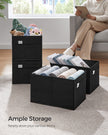 Set of 4 Foldable Storage Organisers – Oxford Fabric and Linen-Look – Ink Black – Washable with Metal Label Holders