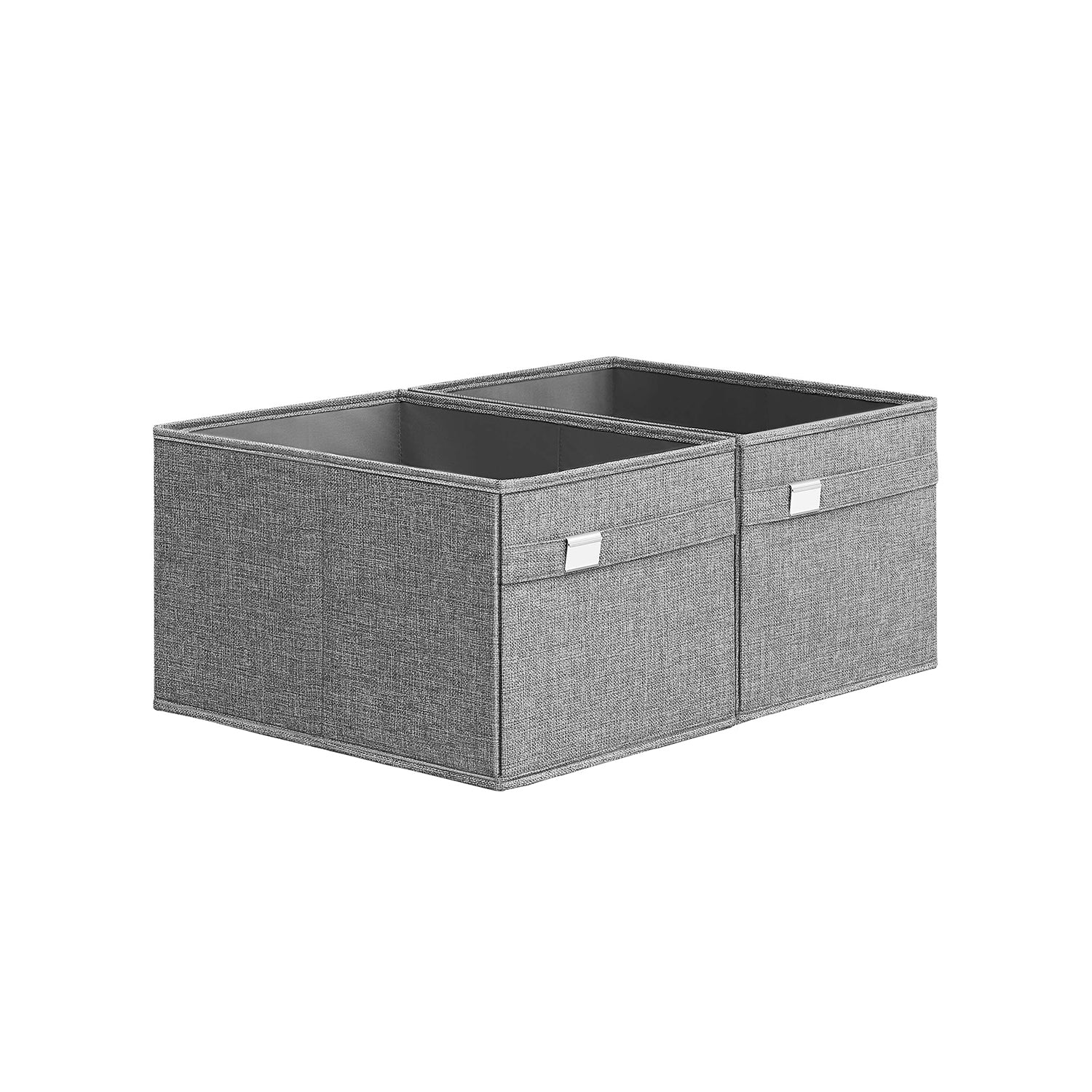 Set of 2 Foldable Storage Organisers – Oxford Fabric and Linen-Look – Dove Grey – Washable with Metal Label Holders