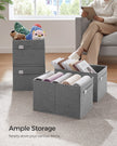 Set of 2 Foldable Storage Organisers – Oxford Fabric and Linen-Look – Dove Grey – Washable with Metal Label Holders
