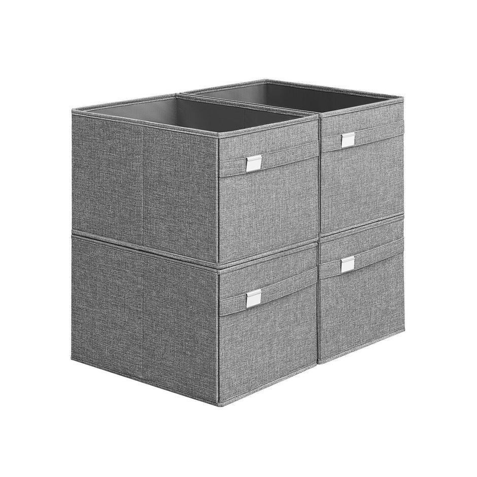 Set of 4 Foldable Storage Organisers – Oxford Fabric and Linen-Look – Dove Grey – Washable with Metal Label Holders