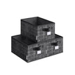 Collapsible Storage Boxes Set of 3 – Fabric – Ink Black – Wardrobe Organizers with Handles and Label Holders
