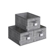 Collapsible Storage Boxes Set of 3 – Fabric – Cattail Grey – 30 x 20 x 15 cm – with Handles and Label Holders