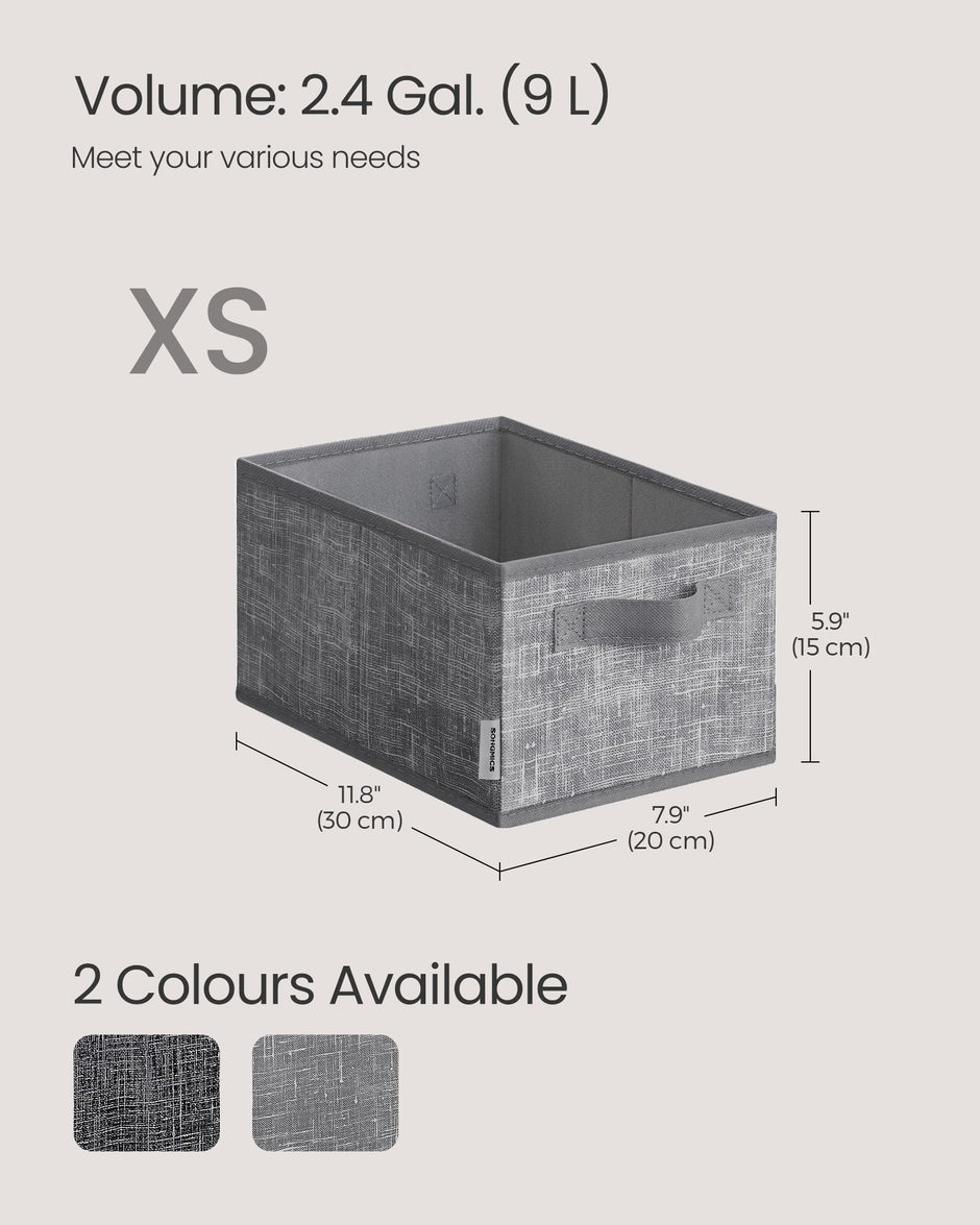 Collapsible Storage Boxes Set of 3 – Fabric – Cattail Grey – 30 x 20 x 15 cm – with Handles and Label Holders